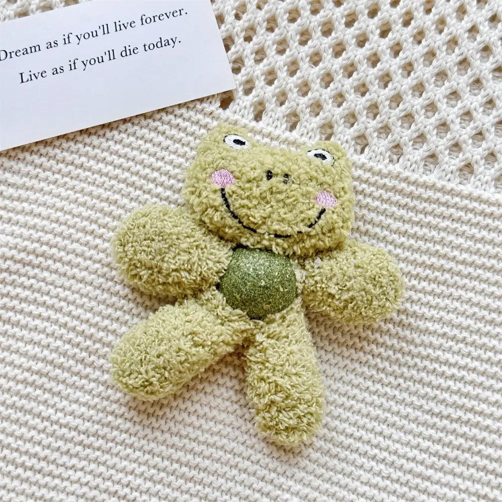 ID718 ぬいぐるみ おもちゃ 内蔵 キャットニップ 猫 一人遊び ハイパー 猫じゃらし ストレス 解消 アイテム 噛みつき 対策 耐久性 抜群 長持ち ペット 同伴 おもちゃ ふわふわ 感触 カエル / 12.5*11cm