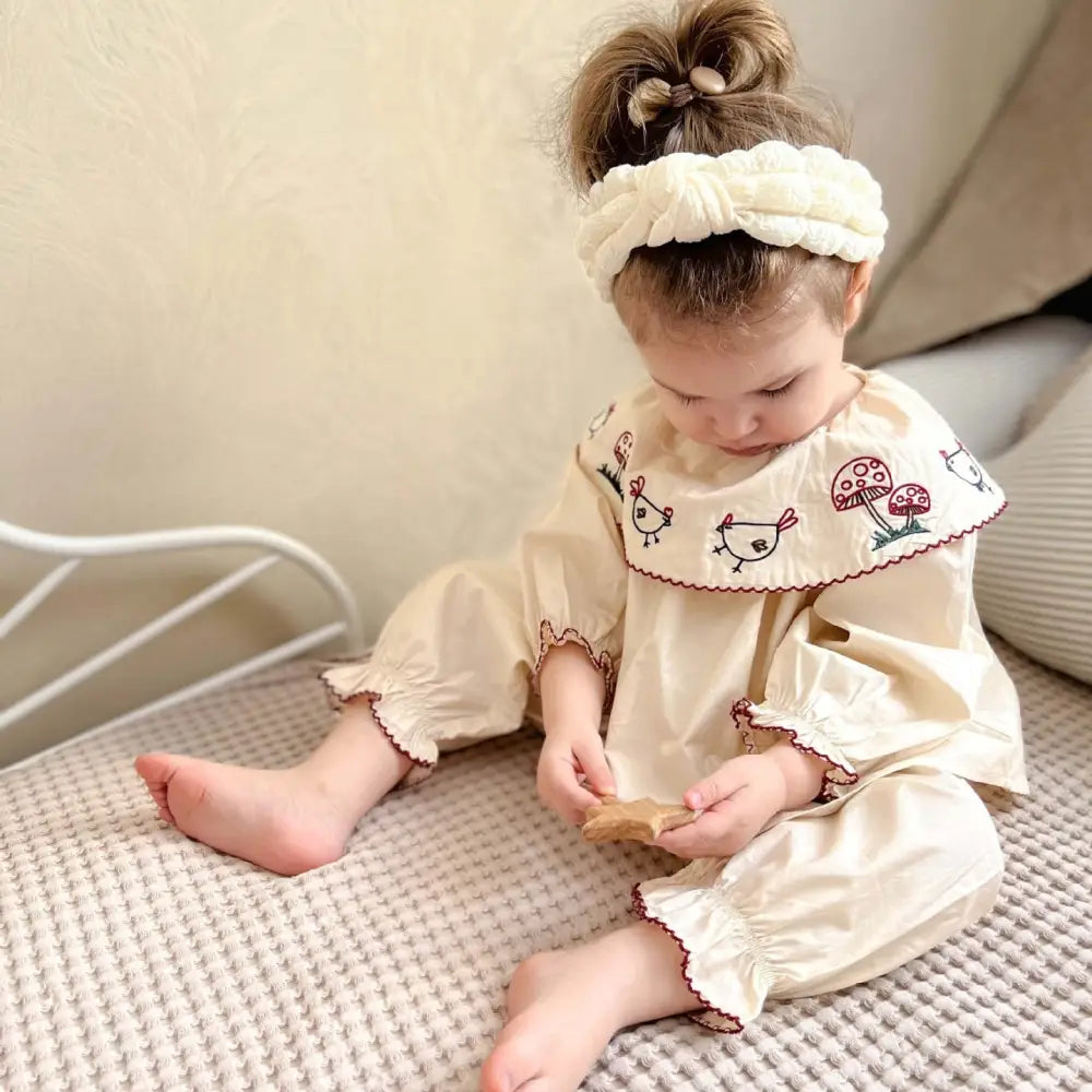 女の子 刺繍 パジャマ セット 秋冬 綿 ベビー ルームウェア 肌着 新生児 インナー かわいい 肌に優しい ID4026