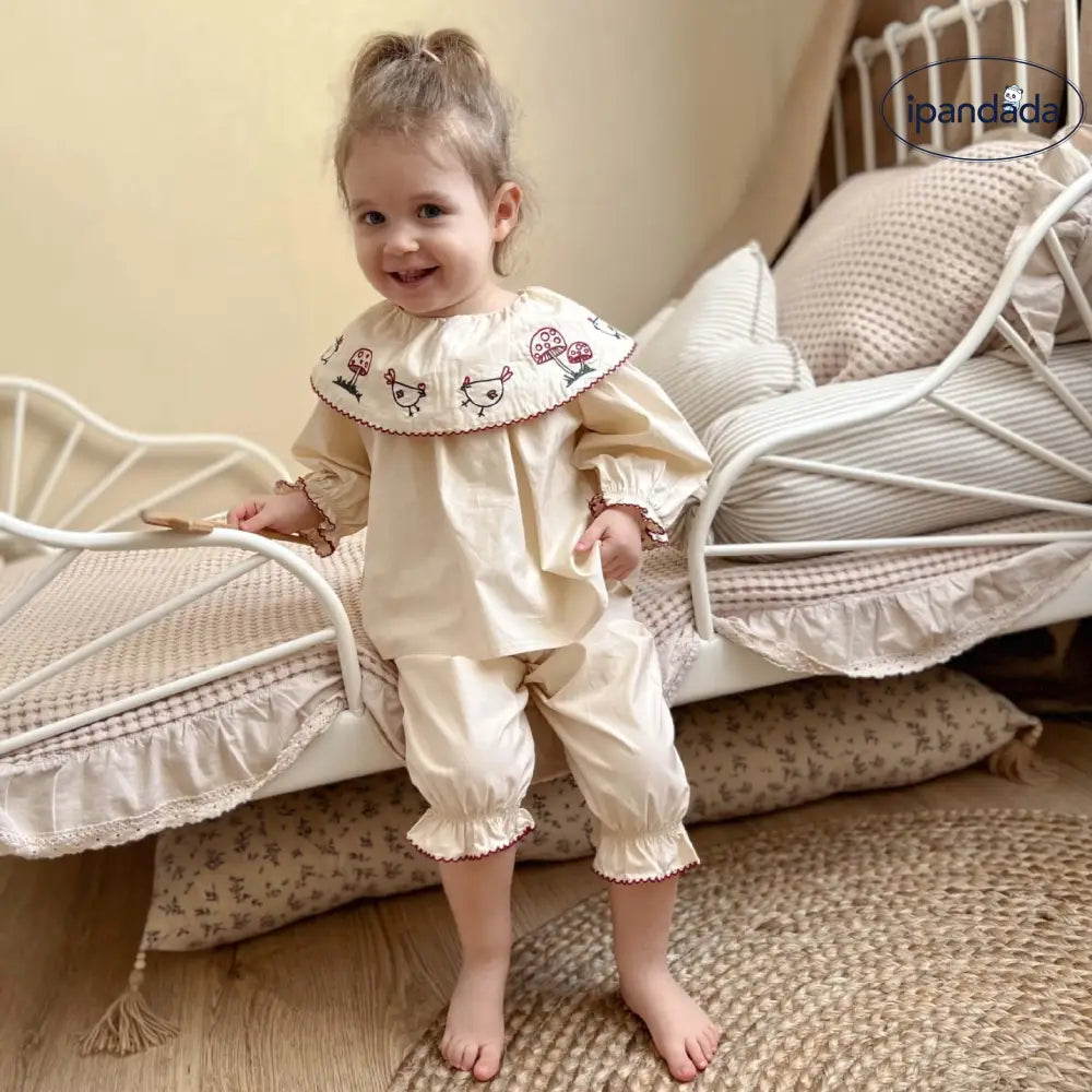 女の子 刺繍 パジャマ セット 秋冬 綿 ベビー ルームウェア 肌着 新生児 インナー かわいい 肌に優しい ID4026
