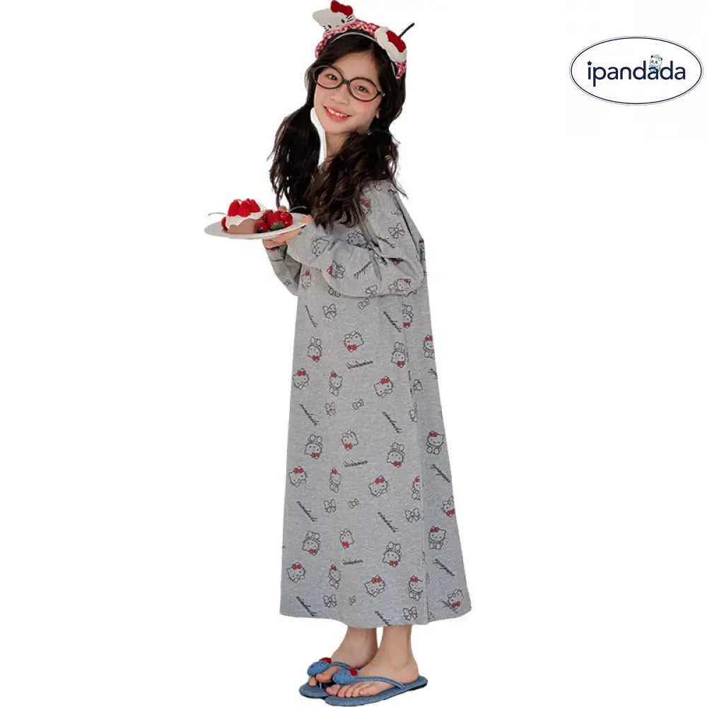 女の子 ハローキティ キャラクター ネグリジェ ロング ホームウェア 春秋 かわいい ゆったり パジャマ ルーズ 韓国風 ワンピース 快適 柔らかい おしゃれ ルームウェア ID4013 ベビー＆キッズ