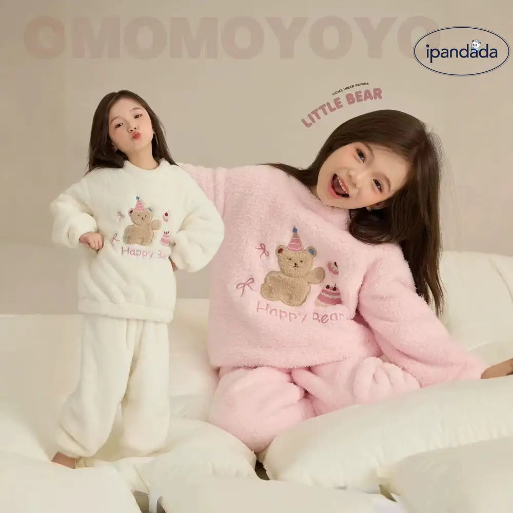 女の子 クマ パジャマ 秋冬用 フワフワ かわいい ルームウェア セットアップ ID3470