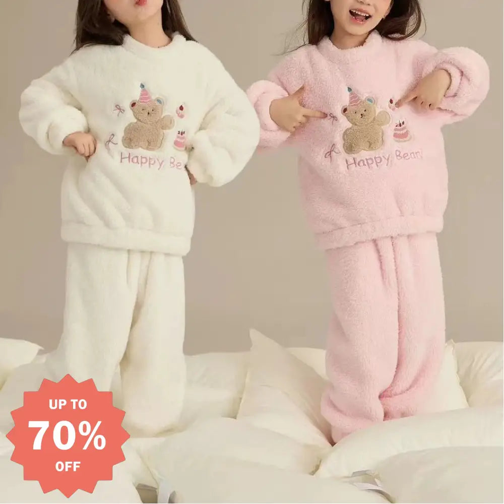 女の子 クマ パジャマ 秋冬用 フワフワ かわいい ルームウェア セットアップ ID3470