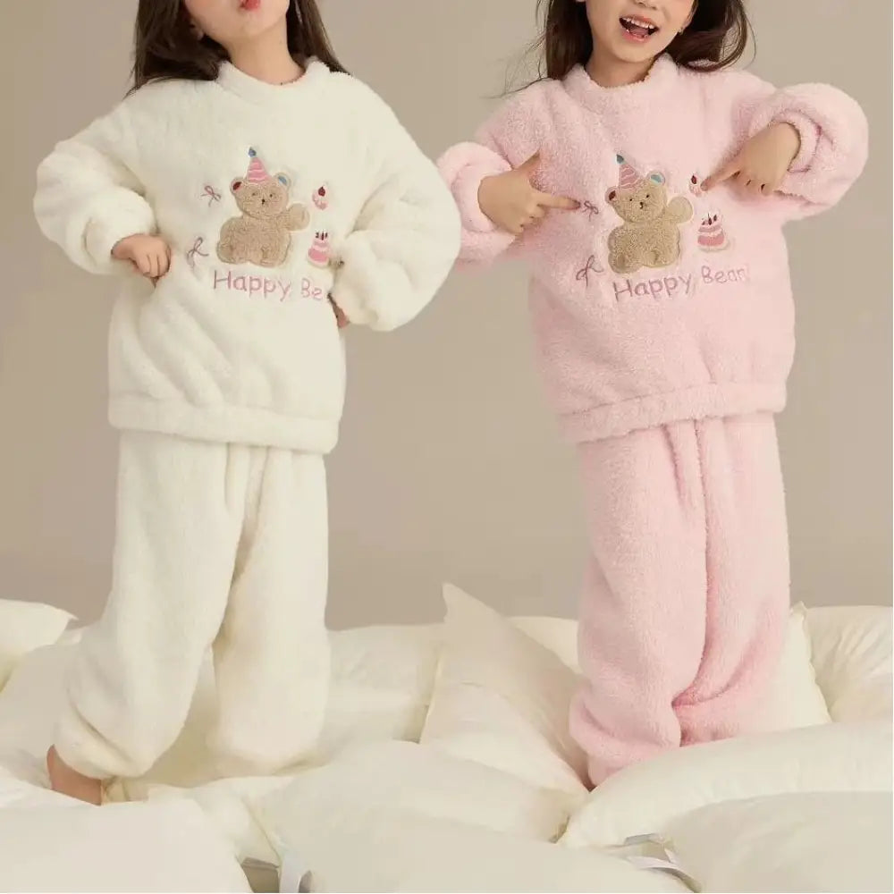 女の子 クマ パジャマ 秋冬用 フワフワ かわいい ルームウェア セットアップ ID3470
