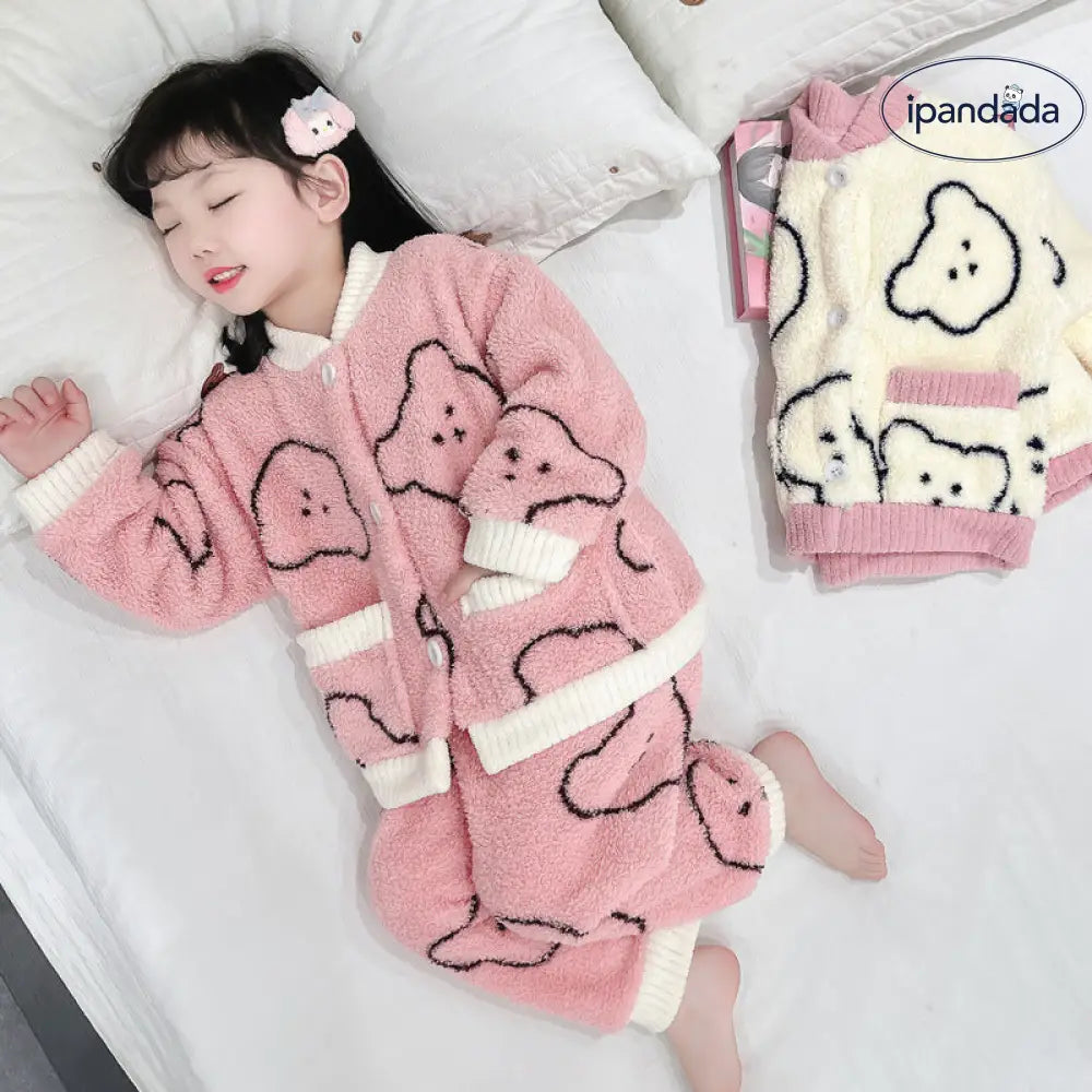 女の子 パジャマ 秋冬用 コーラルフリース 女の子用 厚手 フランネル 冬季 子供 ルームウェア セット ID2944