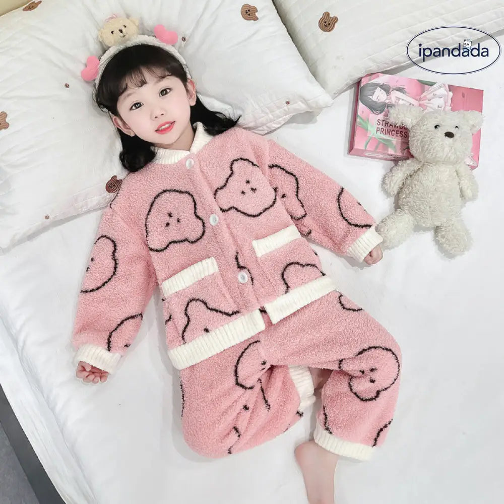 女の子 パジャマ 秋冬用 コーラルフリース 女の子用 厚手 フランネル 冬季 子供 ルームウェア セット ID2944