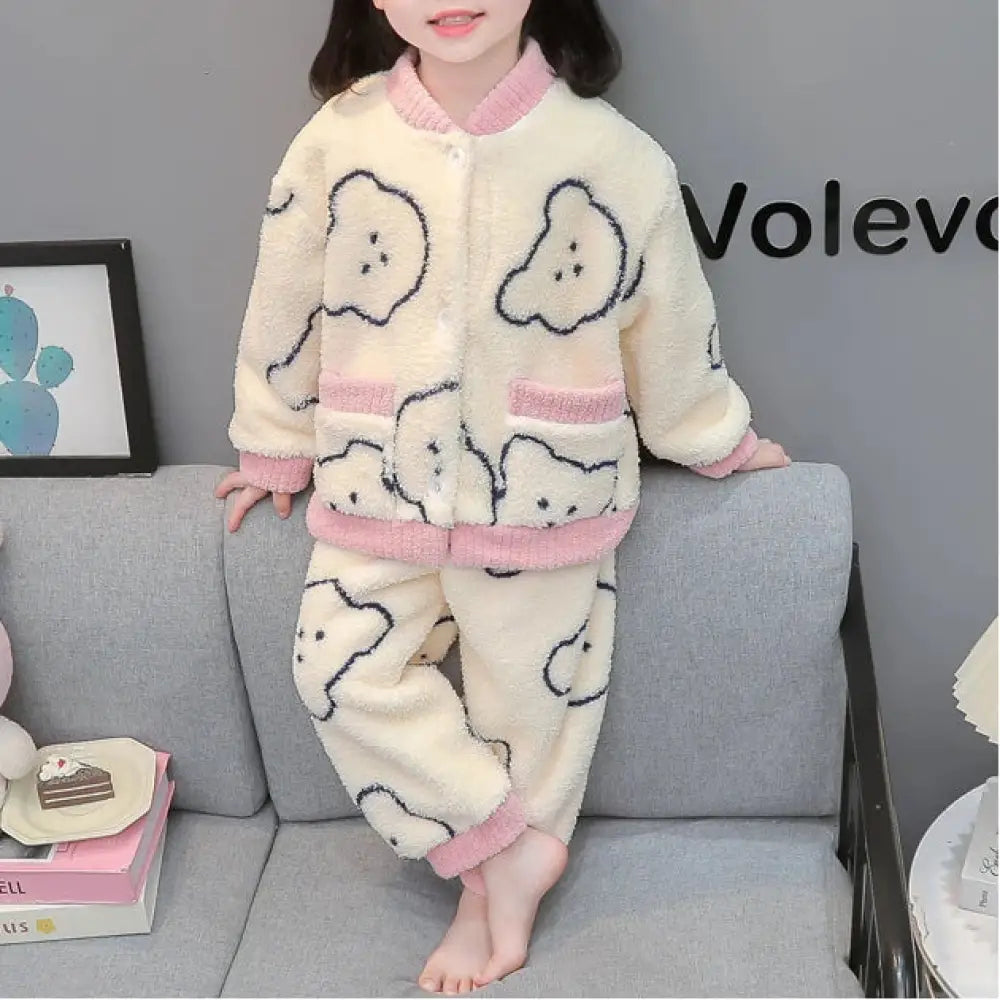 女の子 パジャマ 秋冬用 コーラルフリース 女の子用 厚手 フランネル 冬季 子供 ルームウェア セット ID2944