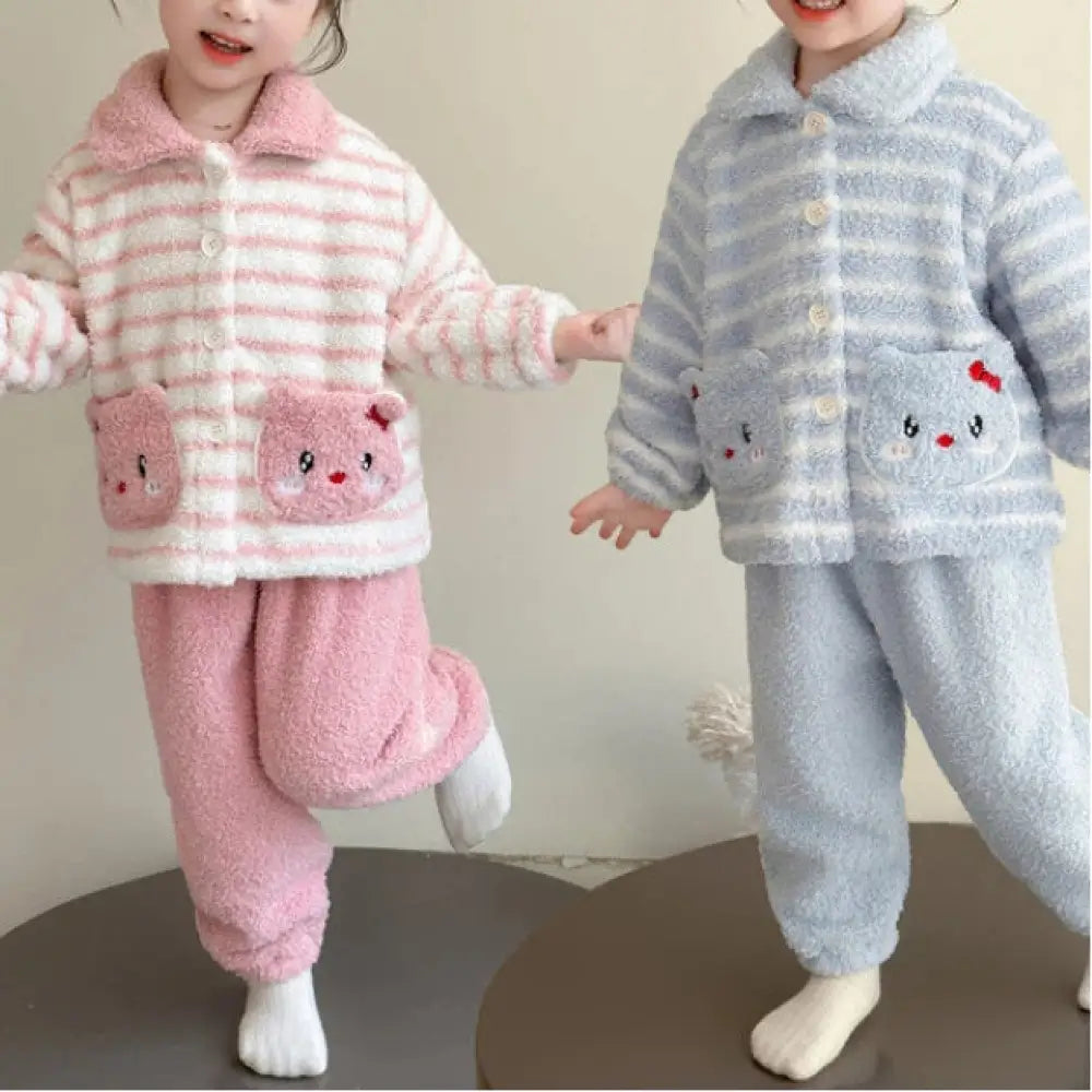 女の子 パジャマ セット 秋冬 フランネル ルームウェア ベビーパジャマ カジュアル 子供用 サンゴフリース 二点セット ID3119