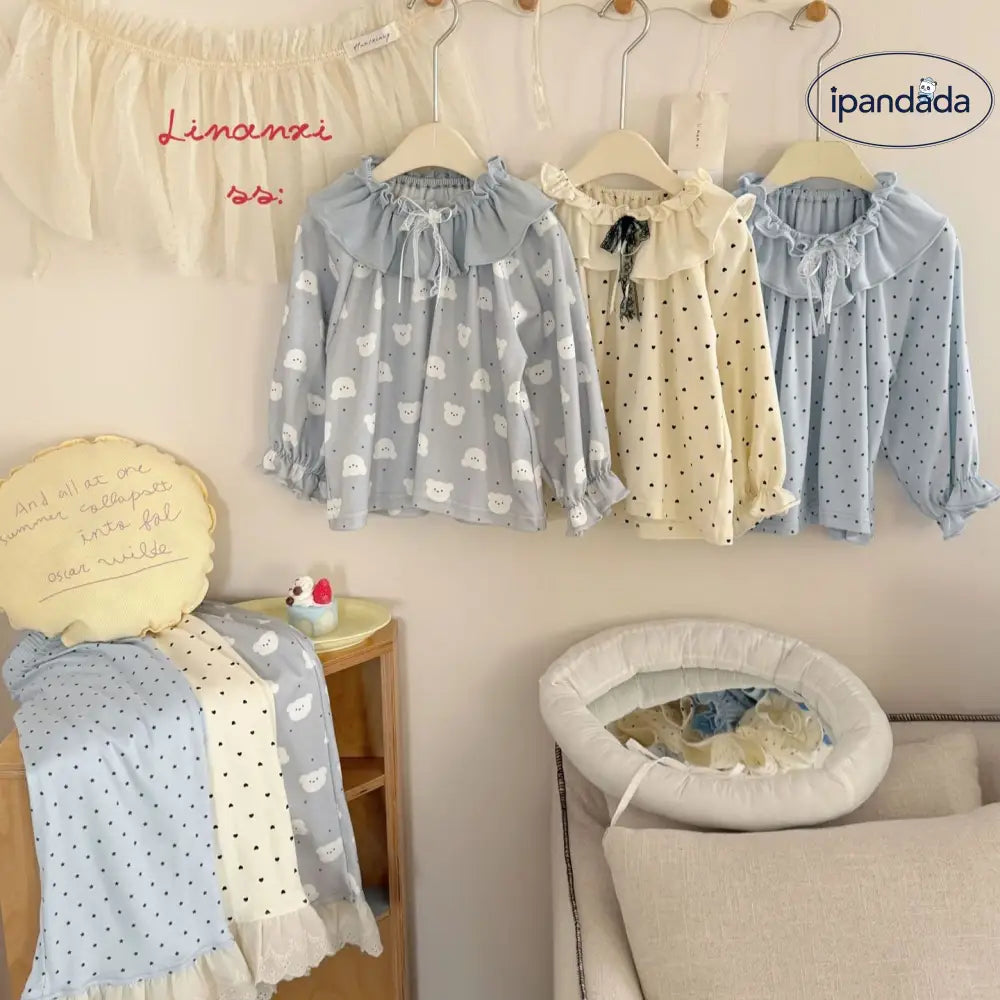 女の子 ルームウェア セット 長袖 上下セット セットアップ パジャマ 新作 女の子用 パジャマ セット フリル かわいい ID4300 ベビー＆キッズ