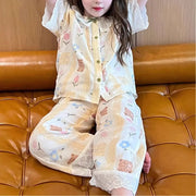 女の子 新作 コットン ルームウェア 夏用 子供 ベビー レースの縁 丸襟 プリンセス パジャマ エアコン用 半袖 セット ID2111