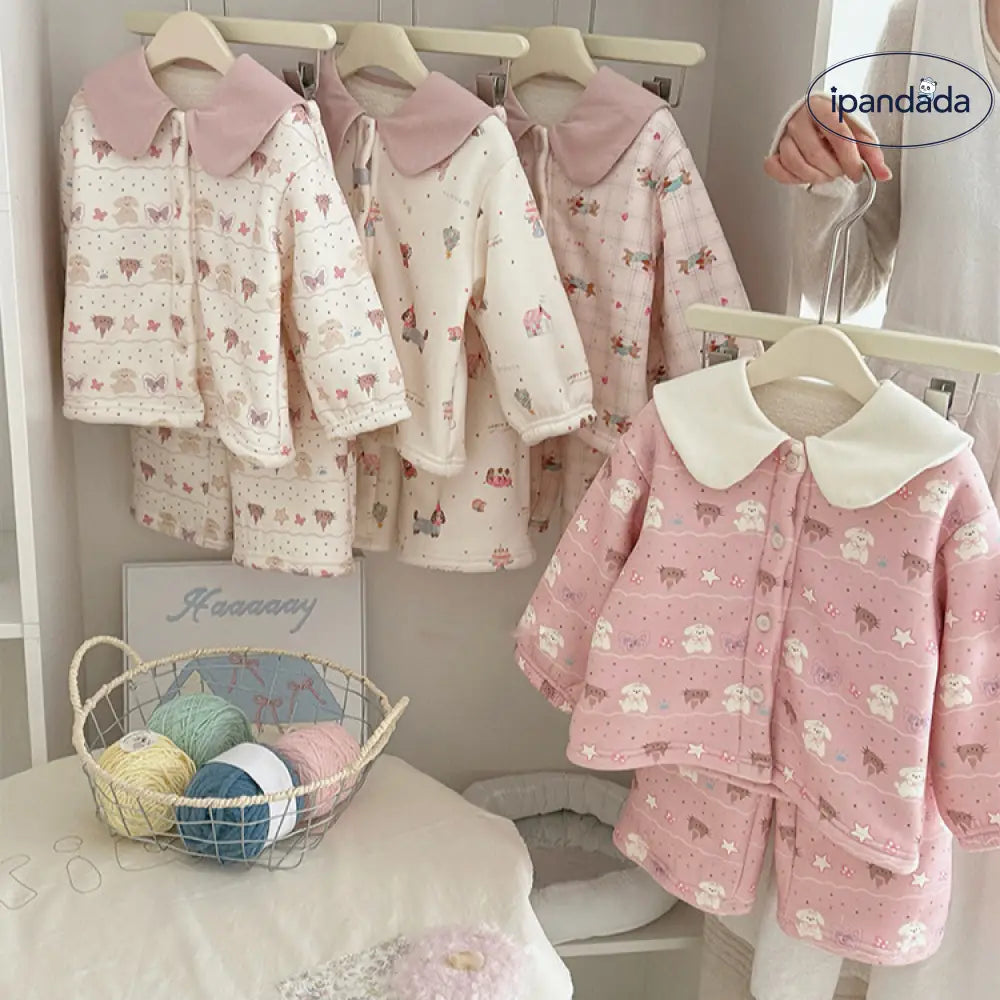 女の子用 冬季 パジャマセット 女の子 ベビー用 ルームウェア フリース 保温 ルームウェア もこもこ 彼女 クリスマスプレゼント ID3247 ベビー＆キッズ