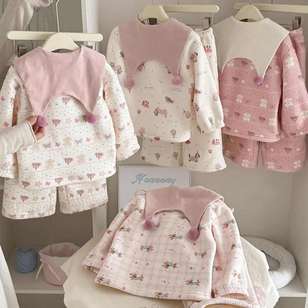 女の子用 冬季 パジャマセット 女の子 ベビー用 ルームウェア フリース 保温 ルームウェア もこもこ 彼女 クリスマスプレゼント ID3247 ベビー＆キッズ