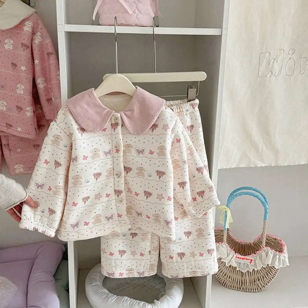 女の子用 冬季 パジャマセット 女の子 ベビー用 ルームウェア フリース 保温 ルームウェア もこもこ 彼女 クリスマスプレゼント ID3247 タイプ① / 90cm ベビー＆キッズ