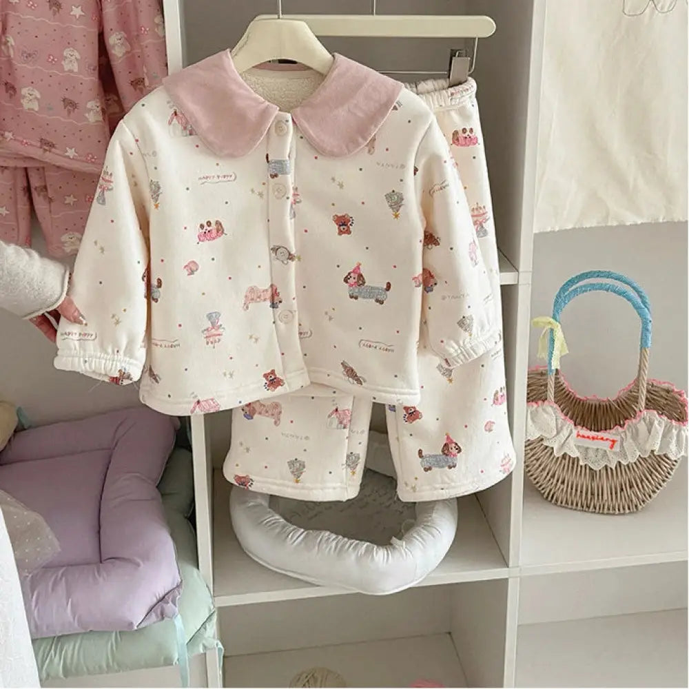 女の子用 冬季 パジャマセット 女の子 ベビー用 ルームウェア フリース 保温 ルームウェア もこもこ 彼女 クリスマスプレゼント ID3247 タイプ④ / 90cm ベビー＆キッズ