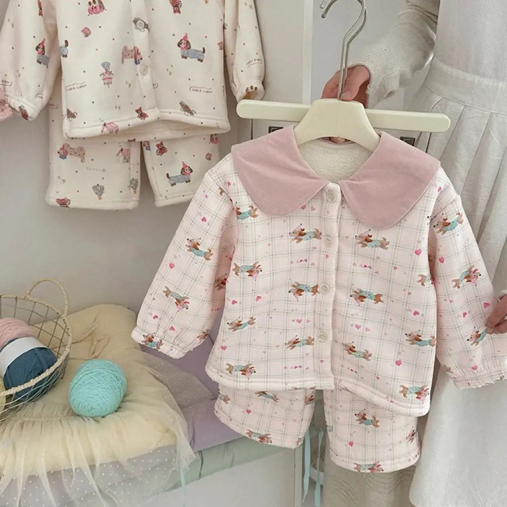 女の子用 冬季 パジャマセット 女の子 ベビー用 ルームウェア フリース 保温 ルームウェア もこもこ 彼女 クリスマスプレゼント ID3247 タイプ③ / 90cm ベビー＆キッズ