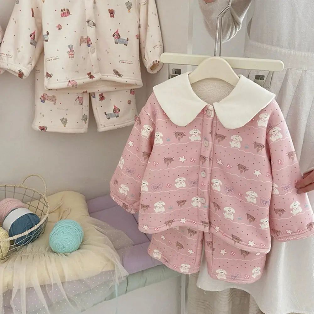 女の子用 冬季 パジャマセット 女の子 ベビー用 ルームウェア フリース 保温 ルームウェア もこもこ 彼女 クリスマスプレゼント ID3247 タイプ② / 90cm ベビー＆キッズ