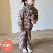 女の子用 コーラルフリース 冬用 厚手 キッズ ルームウェア フリース ジッパー パジャマ セット ID3338