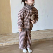 女の子用 コーラルフリース 冬用 厚手 キッズ ルームウェア フリース ジッパー パジャマ セット ID3338