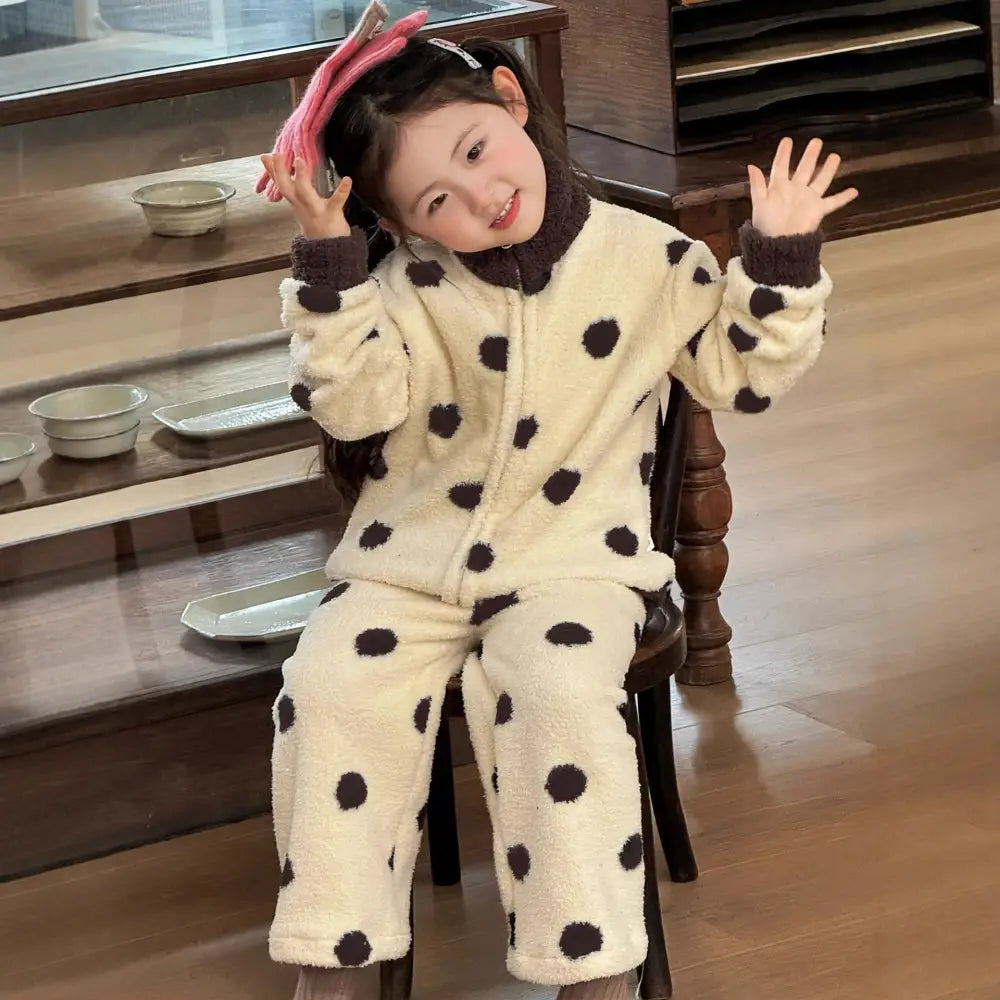 女の子用 コーラルフリース 冬用 厚手 キッズ ルームウェア フリース ジッパー パジャマ セット ID3338 タイプ⑤ / 100cm