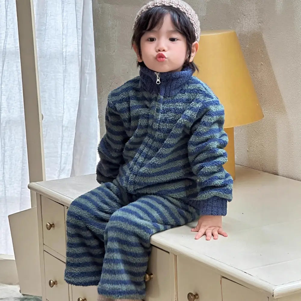 女の子用 コーラルフリース 冬用 厚手 キッズ ルームウェア フリース ジッパー パジャマ セット ID3338 タイプ① / 100cm