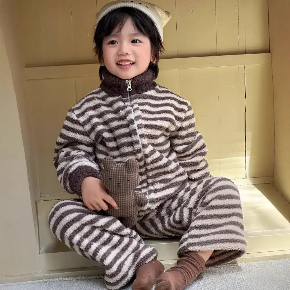 女の子用 コーラルフリース 冬用 厚手 キッズ ルームウェア フリース ジッパー パジャマ セット ID3338 タイプ② / 100cm