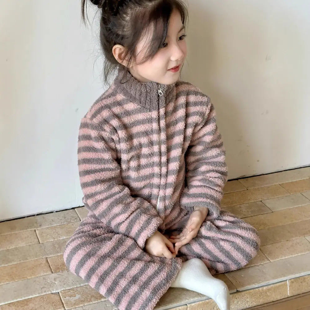 女の子用 コーラルフリース 冬用 厚手 キッズ ルームウェア フリース ジッパー パジャマ セット ID3338 タイプ⑥ / 100cm