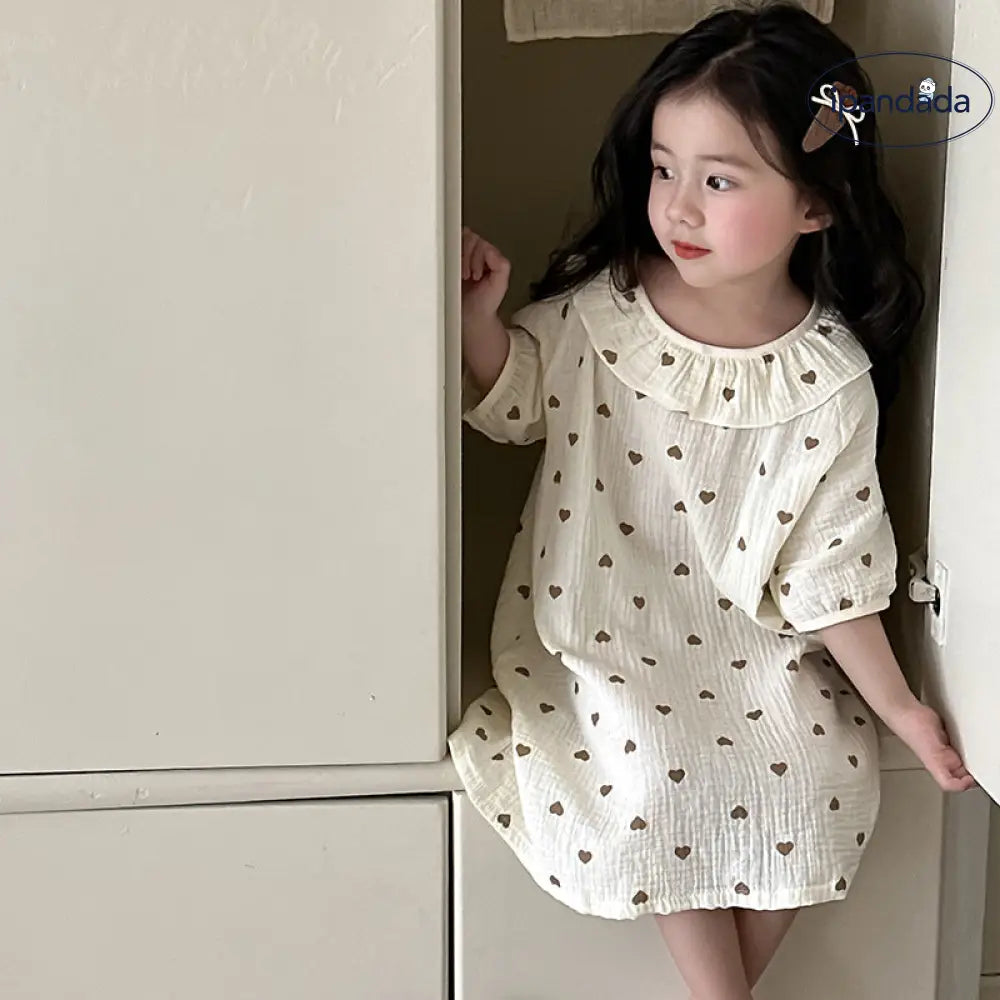 ID666 【お姫様みたいな快適ナイトドレス】キッズ パジャマ 女の子 半袖 ワンピース プリンセス 子供 ロング ルームウェア 女の子ドレス 子ども 春夏 夏物 寝巻き くすみカラー タイプ① / 100cm ベビー＆キッズ＞キッズ
