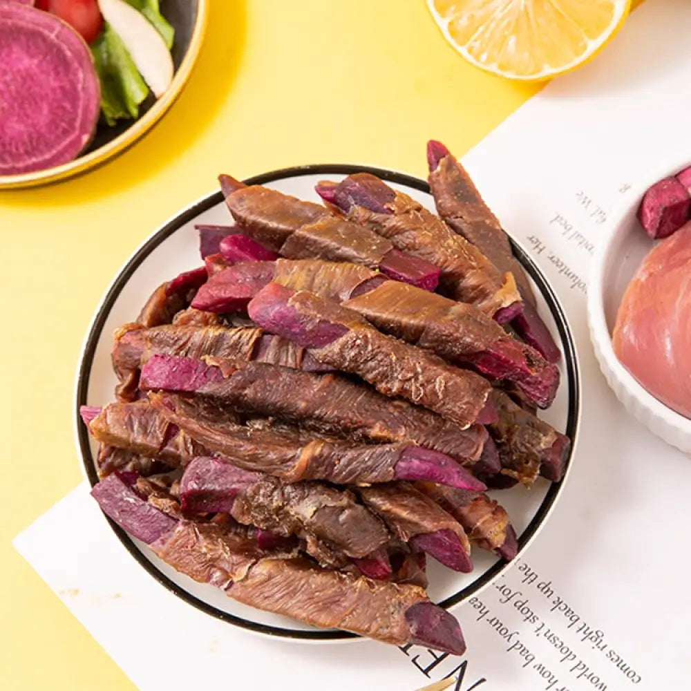 鶏肉紫芋巻き 鴨肉紫芋巻き おやつ 無添加 ペットフード ドッグフード 素材そのまま 犬用おやつ 犬おやつ 犬のおやつ ID2024 【1バッグ】鴨肉紫芋巻き100g ペット用品＞ペットおやつ