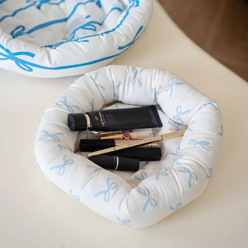 ID1222 おしゃれ収納バスケット 卓上整理 化粧品・小物入れ ナチュラル素材 インテリア雑貨 リボンデザイン S/ライトブルー インテリア雑貨＞収納雑貨