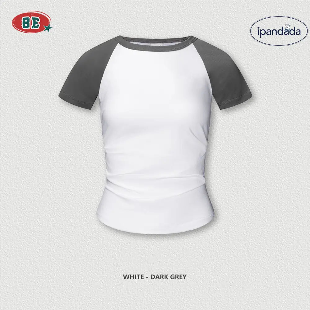 ID1248 【欧米ブランド風】ライトウェイト プリーツデザイン くびれ強調Tシャツ バイカラー スポーツ フィットネス 女性用 通気性 ダークグレー / S レディース > トップス