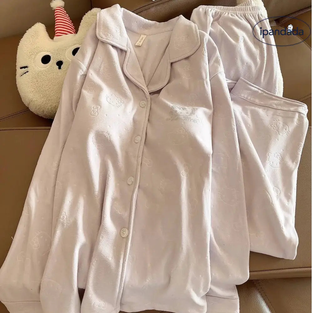 パッド付き 襟付き キルティング パジャマ セット 厚手 長袖 長ズボン 甘め ルームウェア 2点セット ID4034