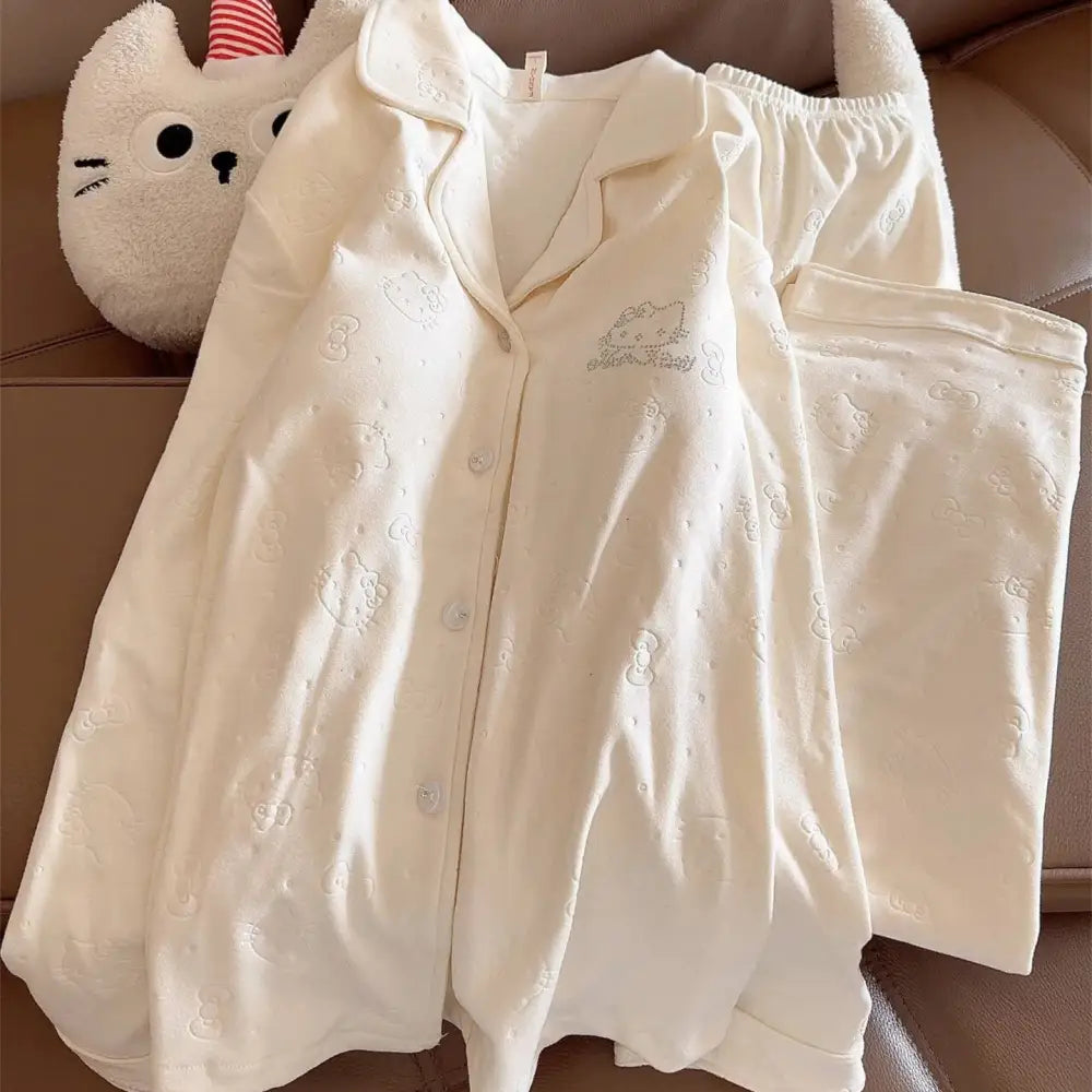 パッド付き 襟付き キルティング パジャマ セット 厚手 長袖 長ズボン 甘め ルームウェア 2点セット ID4034