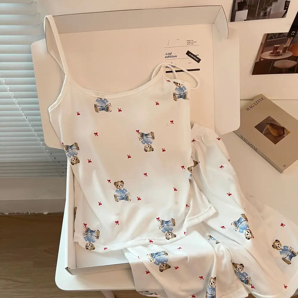 ID1378 パッド付き くまプリント キャミソール＆ショートパンツ セット レディース セクシー 可愛い ルームウェア 外出着兼用 パジャマ