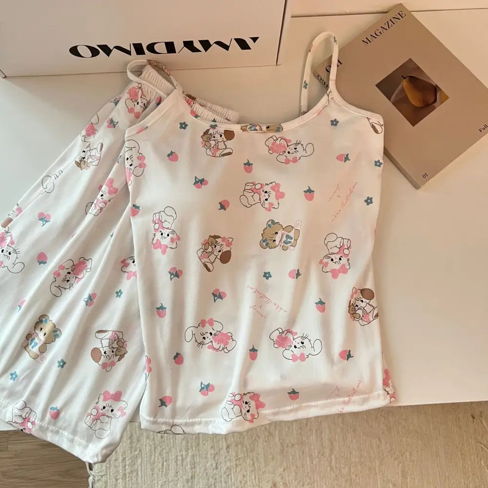 ID1378 パッド付き くまプリント キャミソール＆ショートパンツ セット レディース セクシー 可愛い ルームウェア 外出着兼用 パジャマ