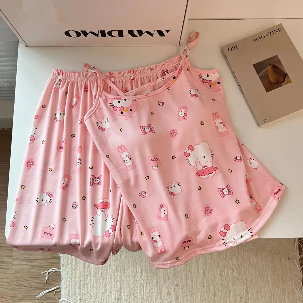 ID1378 パッド付き くまプリント キャミソール＆ショートパンツ セット レディース セクシー 可愛い ルームウェア 外出着兼用 パジャマ タイプ③ / M レディース＞セットアップ