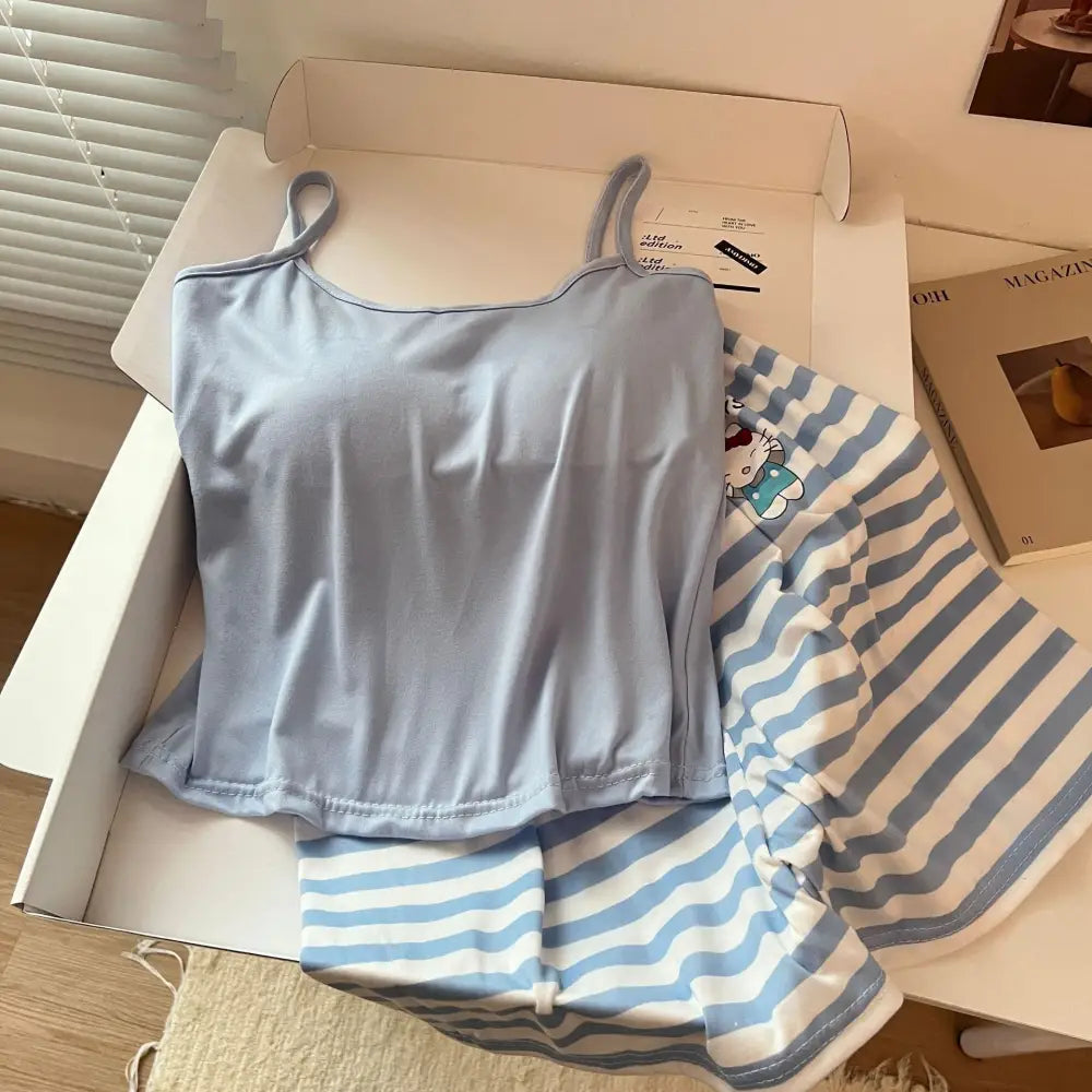 ID1378 パッド付き くまプリント キャミソール＆ショートパンツ セット レディース セクシー 可愛い ルームウェア 外出着兼用 パジャマ タイプ② / M レディース＞セットアップ