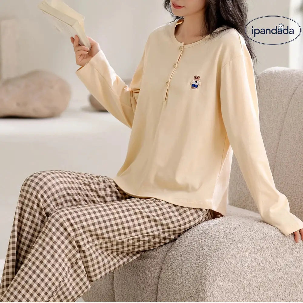 パッド付き 綿100% パジャマ セット 春秋 長袖 大人気 ルームウェア 大きいサイズ 上品 部屋着 女子 2点セット ID4016