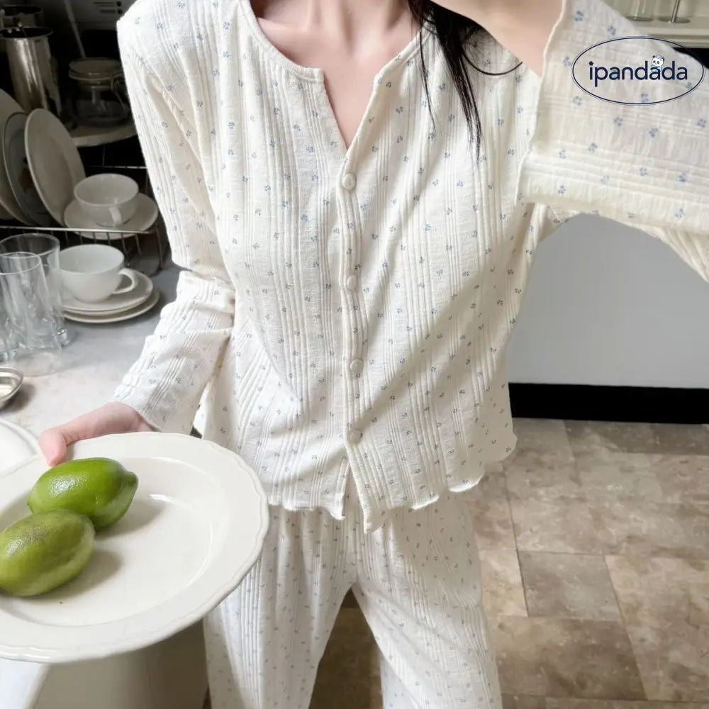 パッド付き レディース パジャマ 秋 春 新作 長袖 ロングパンツ ストレッチ スウィート フラワー ラフ 薄手 部屋着 セット ID4148