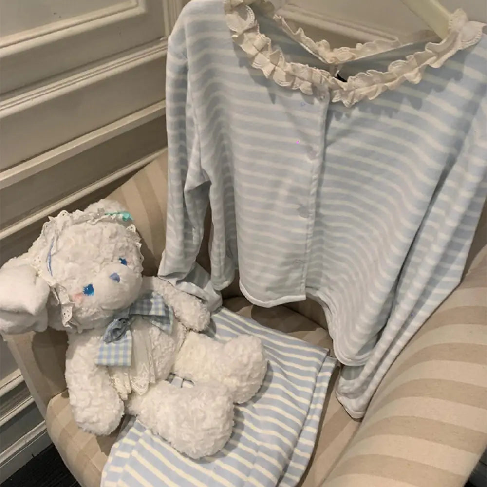 パジャマ 3点セット ルームウェア レディース 寝巻き 女の子 ボーダー 部屋着 サテン 可愛い 長袖 パンツ キャミソール 上下セット 無地 おしゃれ 秋 春 夏 ボーダー（3点セット） / M レディース＞セットアップ