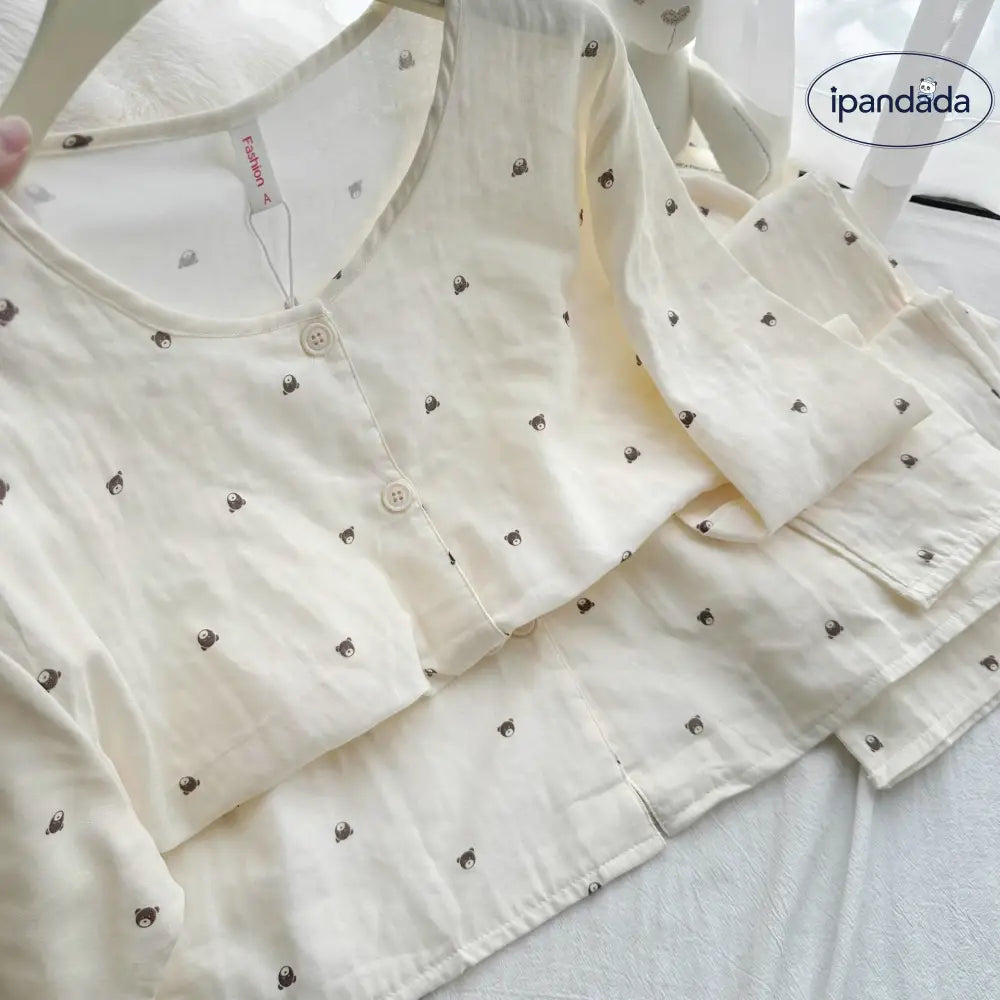 パジャマ 春秋 コットン 丸首 ルームウェア 長袖 かわいい セットアップ 部屋着 上下 セット カートゥーン ベア 2点セット ID4465 レディース＞セットアップ