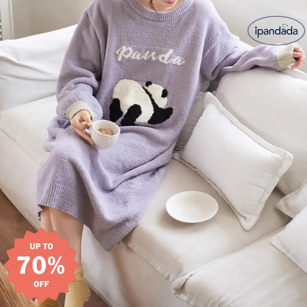 パジャマ 冬 可愛い パンダ ルームウェア ラウンドネック ワンピース モコモコ ボア ふわふわ 防寒 暖 レディース＞ワンピース