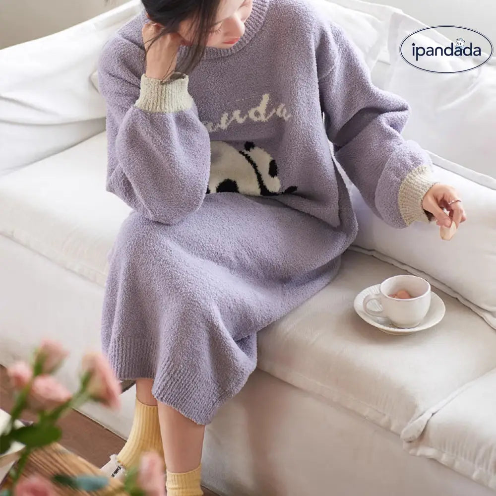 パジャマ 冬 可愛い パンダ ルームウェア ラウンドネック ワンピース モコモコ ボア ふわふわ 防寒 暖 レディース＞ワンピース