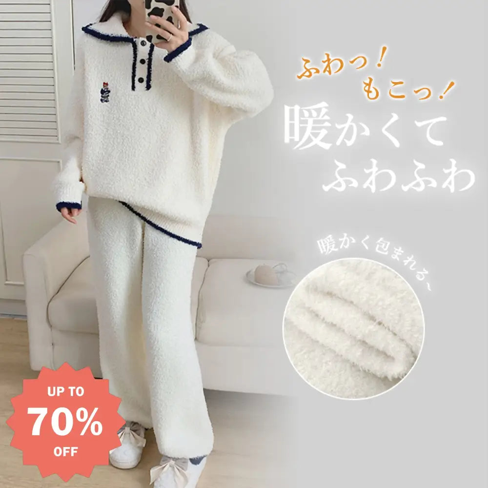 パジャマ フリース 厚手 女性 秋冬 高級感 外出可能 インフルエンサー 保温 ルームウェア 2点セット 柔らかい 肌にやさしい 快適 ゆったり ID2846 レディース＞セットアップ
