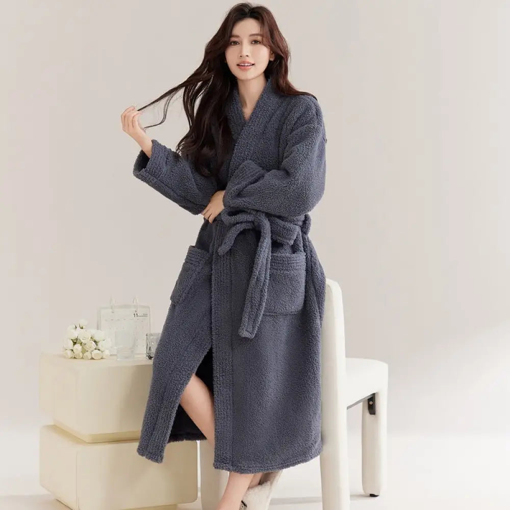 パジャマ ガウン レディース 秋冬用 コーラル フリース メンズ バスローブ カップル セット ロング バスガウン 厚手 冬用 カップル クリスマス ギフト ID3179 ダークグレー / レディースＭ コーディネート＞ペアルック