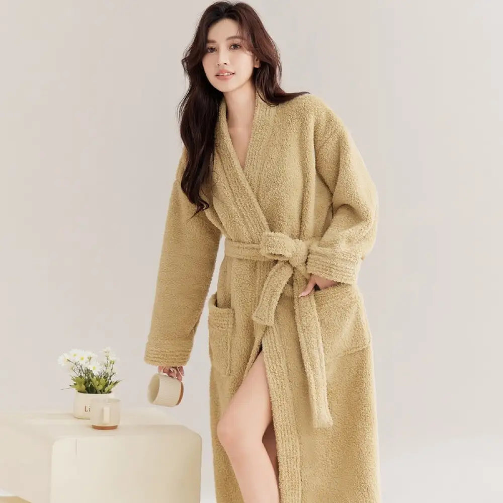 パジャマ ガウン レディース 秋冬用 コーラル フリース メンズ バスローブ カップル セット ロング バスガウン 厚手 冬用 カップル クリスマス ギフト ID3179 イエロー / レディースＭ コーディネート＞ペアルック