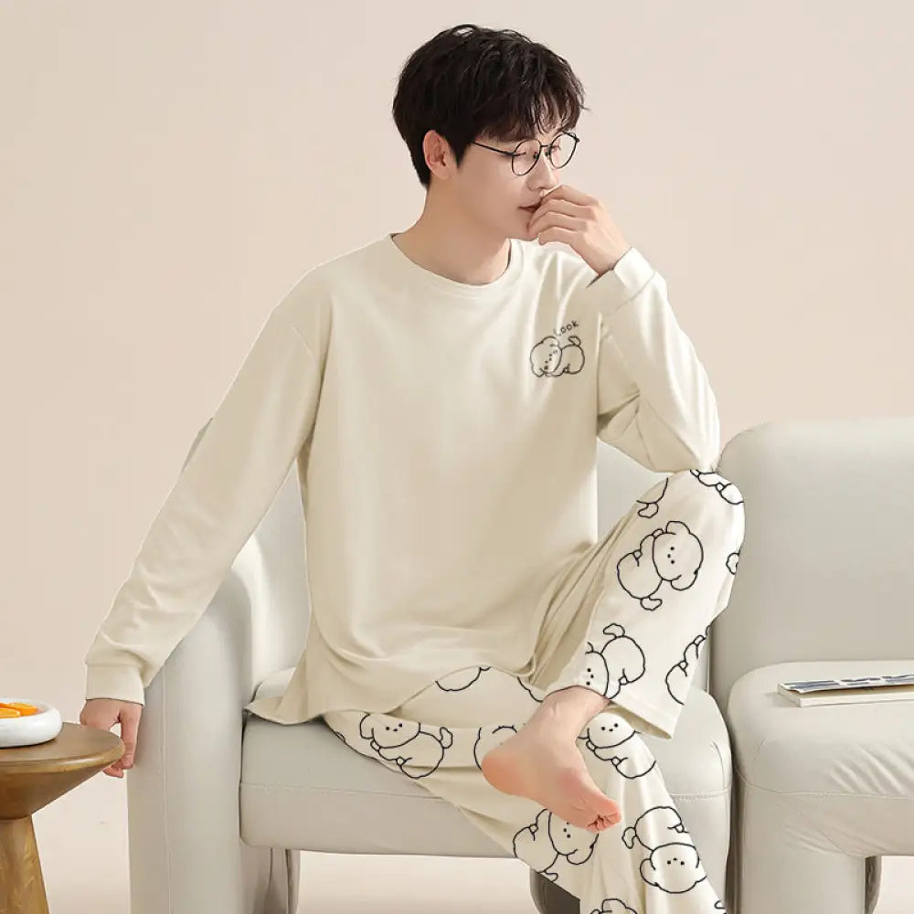 パジャマ カップル 春秋用 新作 長袖 カートゥーン かわいい 綿 高級感 ルームウェア セットアップ ID3434 写真通り / メンズL