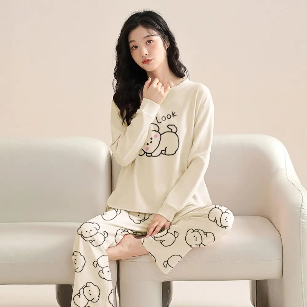 パジャマ カップル 春秋用 新作 長袖 カートゥーン かわいい 綿 高級感 ルームウェア セットアップ ID3434 写真通り / レディースL
