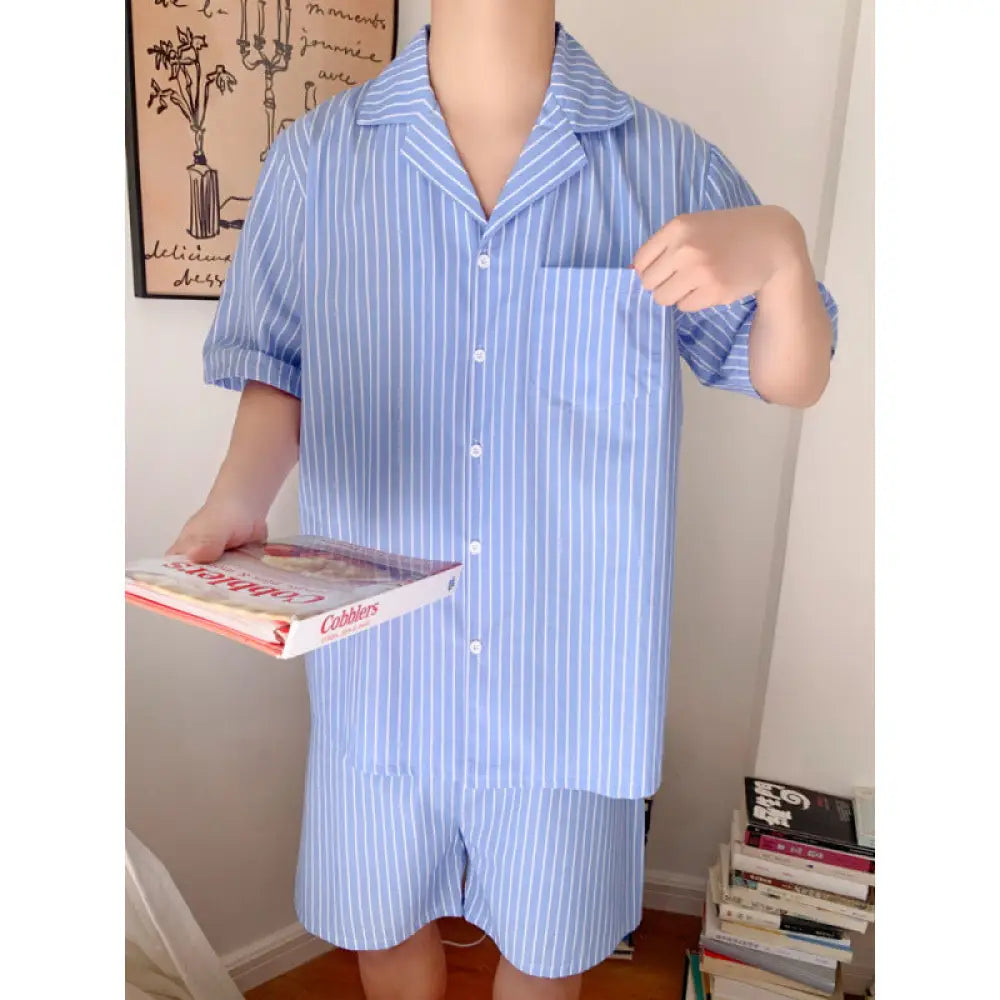ID921 パジャマ カップル メンズ レディース 夏 新作 韓国風 インスタ風 フレンチ セクシー ストライプ柄 ストラップトップ ショートパンツ 薄手 セット 外出対応 ホームウェア ルームウェア 部屋着 通気性抜群 メンズ