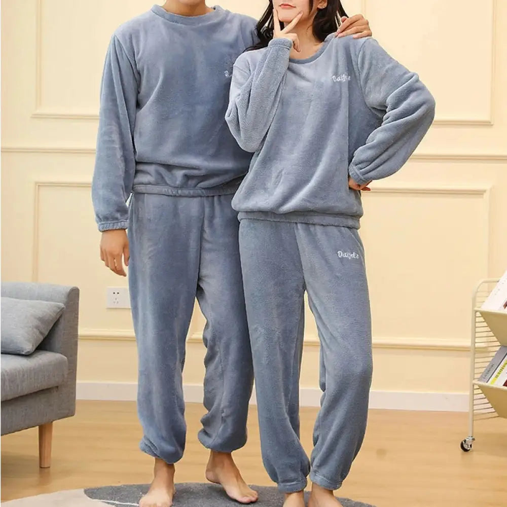 パジャマ カップル ペアルック ルームウェア フランネル 冬 フラノ ペアパジャマ 長袖 モコモコパジャマ 上下セット レディースメンズ 部屋着 暖かい ID2371 ブルー / S