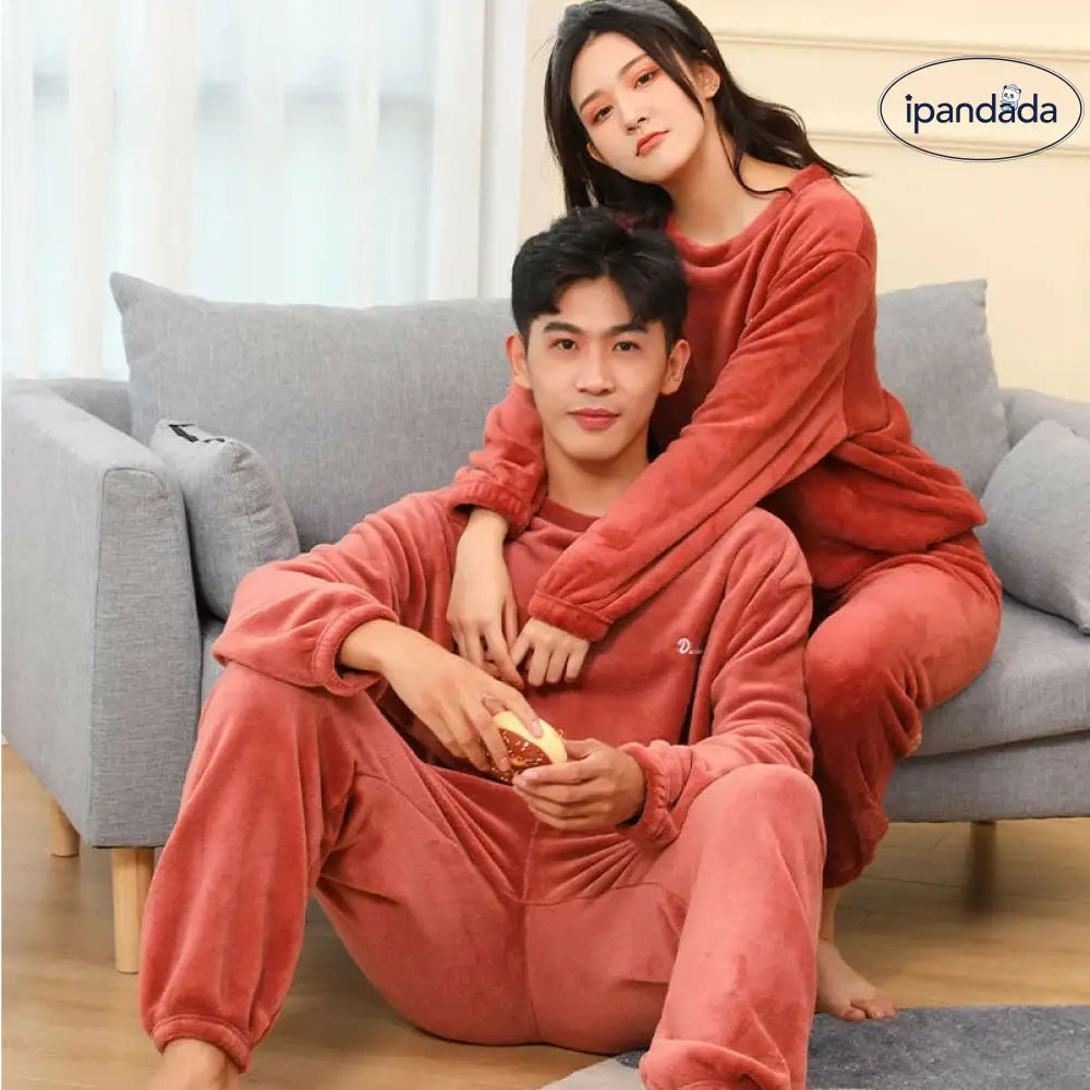 パジャマ カップル ペアルック ルームウェア フランネル 冬 フラノ ペアパジャマ 長袖 モコモコパジャマ 上下セット レディースメンズ 部屋着 暖かい ID2371