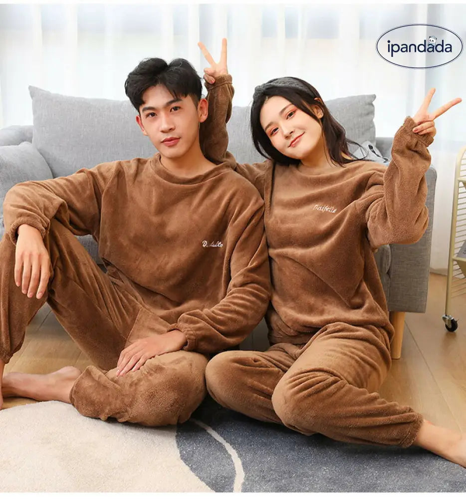パジャマ カップル ペアルック ルームウェア フランネル 冬 フラノ ペアパジャマ 長袖 モコモコパジャマ 上下セット レディースメンズ 部屋着 暖かい ID2371